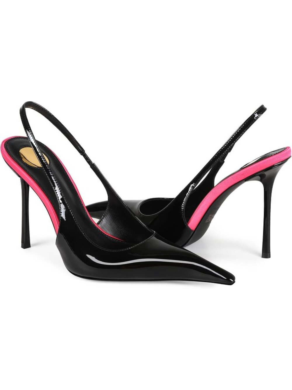 Women's Black Patent Leather Pointed Close Toe Stiletto High Heels Backless - Picture 3 of 7